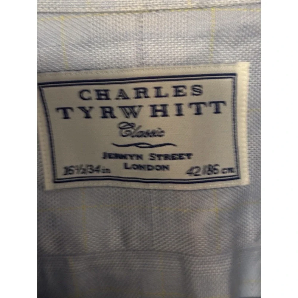 Charles Tyrwhitt‎ Blue Windowpane Dress Shirt Mens 16.5 34 Classic Business